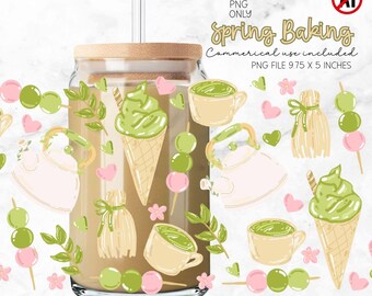 Kawaii Matcha Tea PNG Cup Wrap 16oz Glass Wrap (Digital Download)
