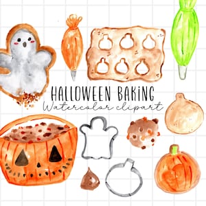 Halloween clipart, watercolor baking, spooky dessert, fall autumn, pumpkin cookie, ghost dessert clipart commercial use sublimation