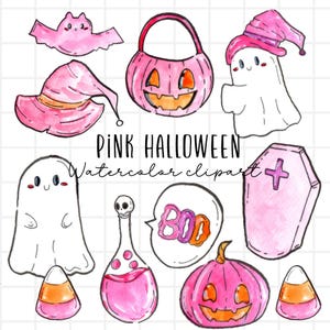 Roze halloween-clipart, pastel goth png, halloween afbeelding, schattige goth heksen, spook, candy corn illustratie commercieel gebruik png-bestanden