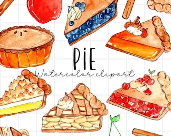 Watercolor clipart -pie, pie baking, apple pie, blue berry pie, peach pie, homemade pie, fall food, fall pie, commercial use