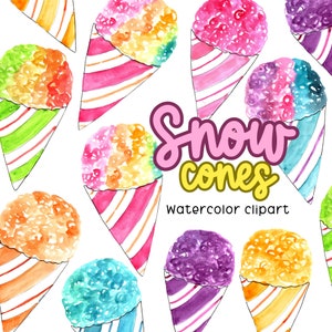 Watercolor snow cone clipart, shaved ice graphics in png format, digital download commercial use image 1