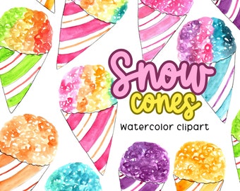 Watercolor snow cone clipart, shaved ice graphics in png format, digital download commercial use