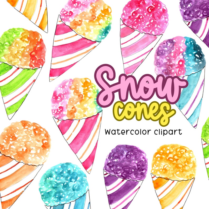 Watercolor snow cone clipart, shaved ice graphics in png format, digital download commercial use image 1