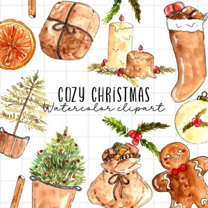 Christmas Clipart, Cozy christmas clipart, Boho Christmas clipart Watercolor clipart, Winter clipart Watercolor christmas commercial use