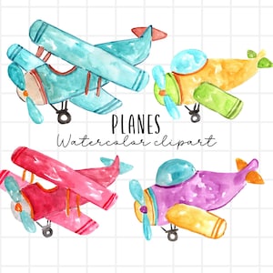 Watercolor clipart - vintage plane - transportation - aviator - travel commercial use graphics