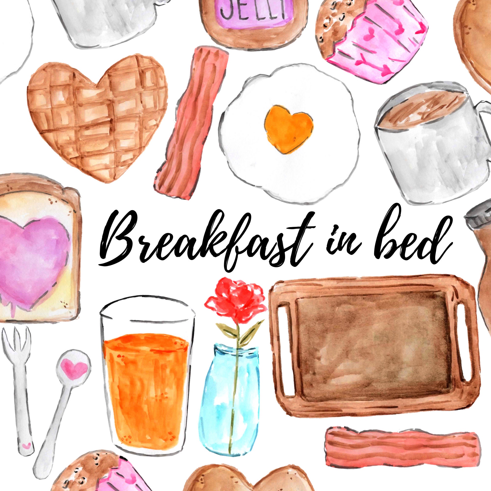 breakfast Watercolor clipart commercial use food valentines day breakfast