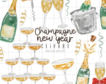 New Years Eve Clipart, Champagne PNG, Champagne Tower Clipart, New Years Eve Party Digital Download. Watercolor New Years Eve Party Clipart