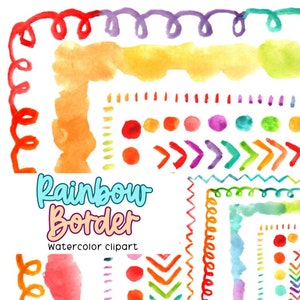 Watercolor rainbow border clip art - border clipart - frame graphics - commercial use