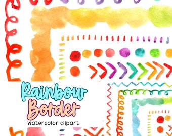 Watercolor rainbow border clip art - border clipart - frame graphics - commercial use