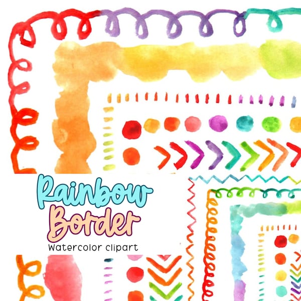 Clipart de bordure arc-en-ciel aquarelle - bordure clipart - graphiques de cadre - usage commercial