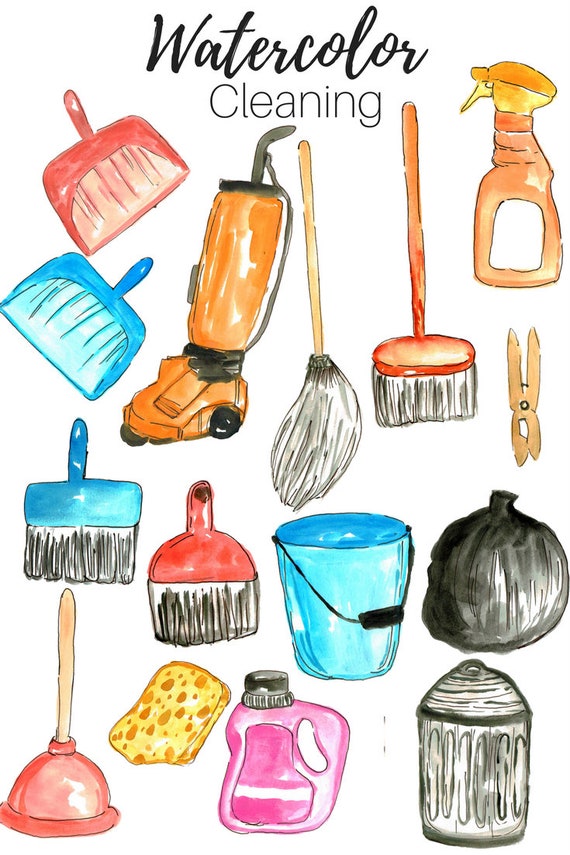 Cleaning Clip Art Watercolor Cleaning Supplies Book Clipart