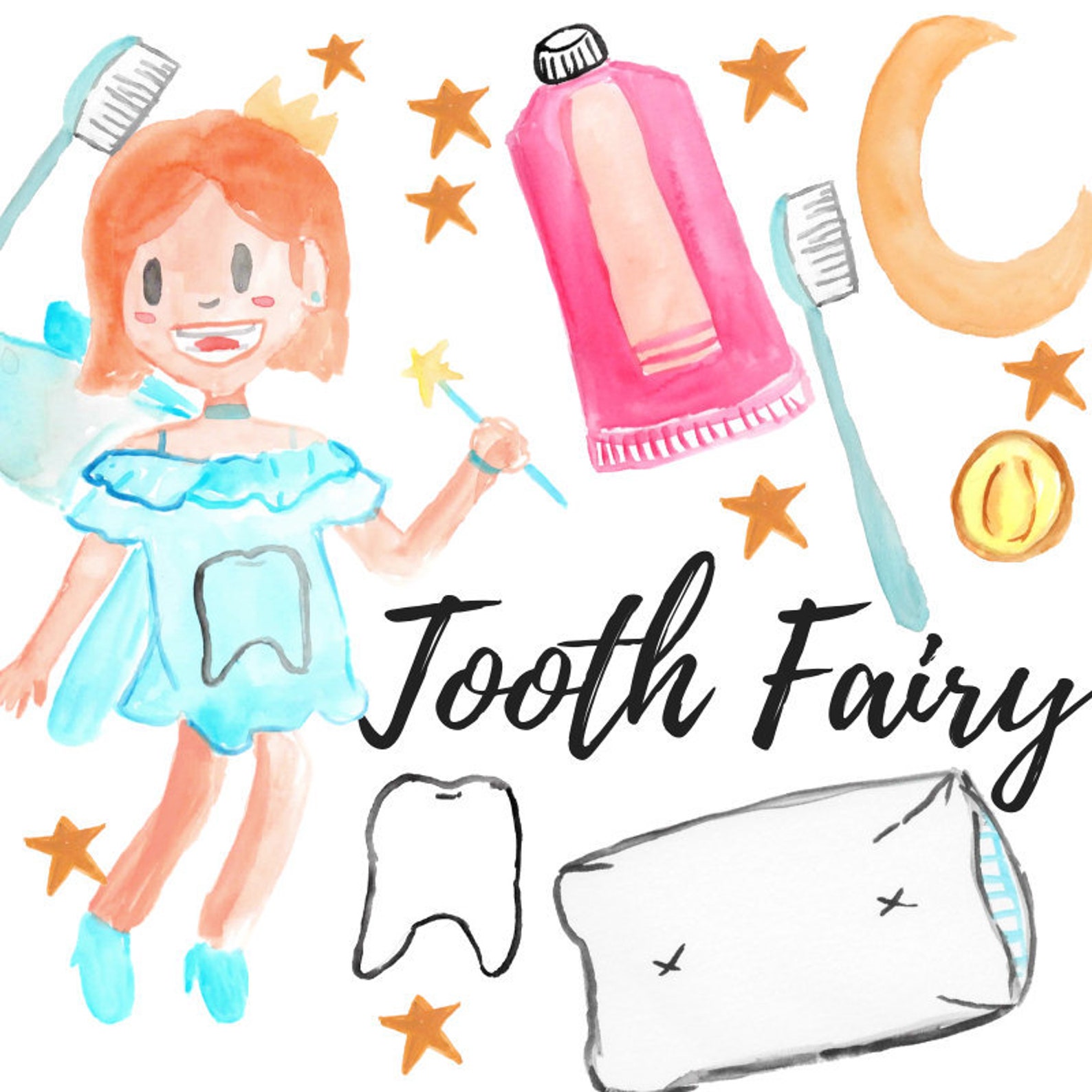 Tooth Fairy Clipart Watercolor Clipart Childern Clipart - Etsy