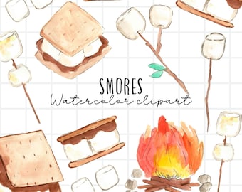 Watercolor clip art - Smores Clip Art - Camping - food - marshmallow - campfire commercial use