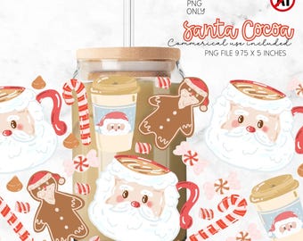 Christmas Santa Hot Chocolate Glass Wrap PNG, Santa Mug Coffee Mug Cup Wrap Digital Download