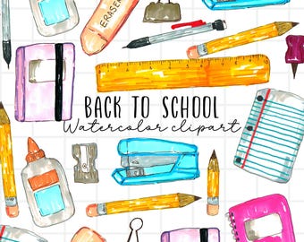 Back to school clipart, school, education, school supplies, paper, pencil, glue, eraser,notebook,pen commercial use sublimation PNG set