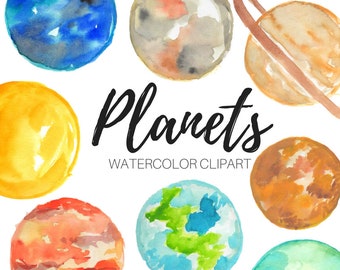 Watercolor planet clipart, galaxy, science, outerspace, science, plants, solar system, education, clipart for teachers, commercial use PNG