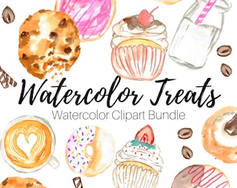 Watercolor dessert food clipart sweet treat large clipart bundle commercial use