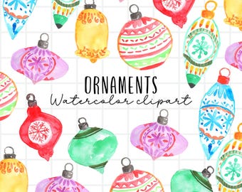 Watercolor christmas ornament clipart, holiday Christmas tree graphics in png format digital download commercial use