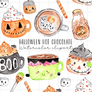Halloween clipart, watercolor clipart, hot chocolate, mug, cocoa mix, hot cocoa bar station graphics, chocolate graphics PNG commercial use
