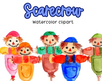 Watercolor clipart - Scarecrow,kawaii cute scarecrow, fall, autumn, harvest, corn field, farming PNG commercial use sublimation graphics