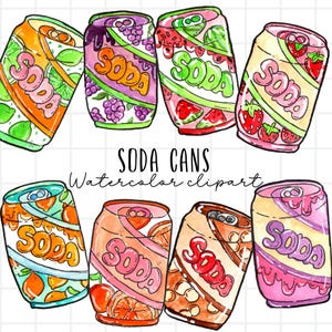 Watercolor soda clipart, soda pop,drinks,fast food, soda cans,soft drink, fruit drink, commercial use, sublimation png