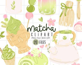 Cute Matcha Tea PNG,Green Tea Latte Illustrations, Japanese Green Tea Clipart Digital Download