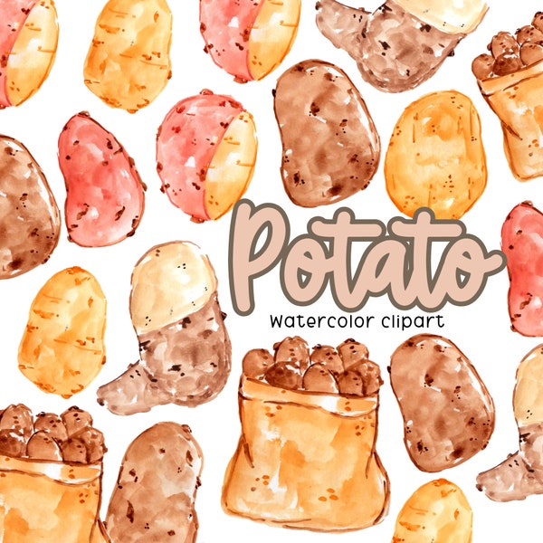 Watercolor potato clipart, potato sack, vegetable graphics in png format digital download commercial use