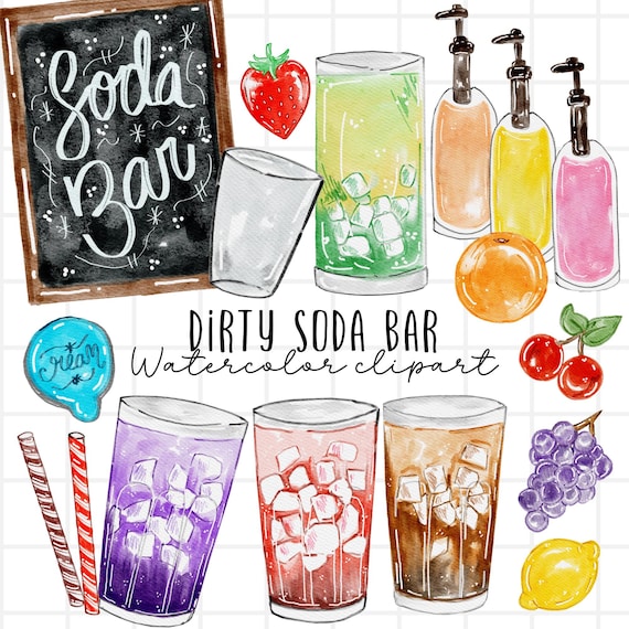 Soda bar clipart,watercolor clipart, dirty soda bar, soda clipart, summer party, soda bar PNG, soda PNG, commercial use