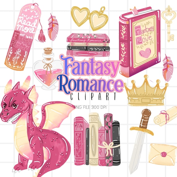 Fantasy Romance Clipart, Dragon Romance Clipart, Bookish PNG, Romantasy Bookish Clipart Digital Download Fantasy Dragon Clipart