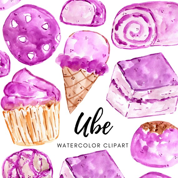 Watercolor Clipart Ube Clip Art Food Graphics Commercial Etsy