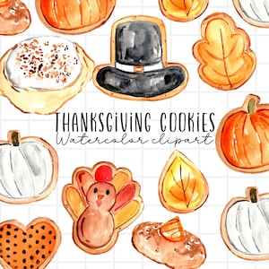 Watercolor Thanksgiving cookies clipart, fall autumn food graphics in png format digital download commercial use