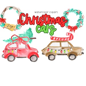 Christmas clip art watercolor Christmas car holiday art festive instant download commercial use image 1
