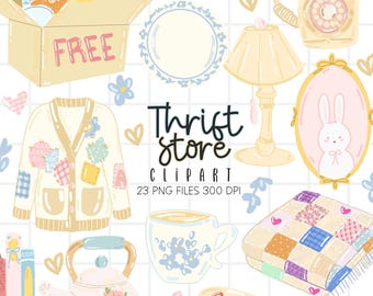 Thift Store Clipart, Antique Store Graphics PNG Clipart Bundle (Digital Download)