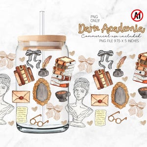 Dark Academia PNG Libbey Glass Wrap, coffee glass Wrap PNG, Commercial Use, Dark Academia vibes, Halloween glass can wrap image 1