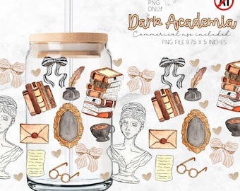 Dark Academia PNG Libbey Glass Wrap, coffee glass Wrap PNG, Commercial Use, Dark Academia vibes, Halloween glass can wrap