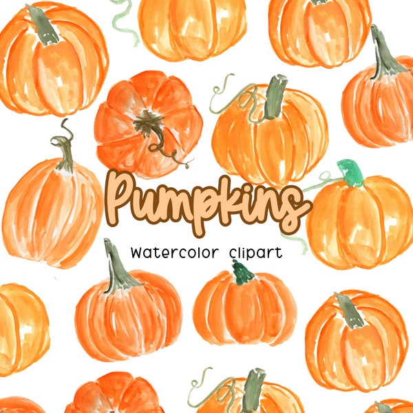 Fall clipart - Watercolor pumpkin, harvest, farm,Halloween, autumn, garden, pumpkin patch, fall harvest commercial use sublimation PNG