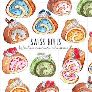 Watercolor clipart, swiss roll clipart - dessert - cakes - pastries - digital download