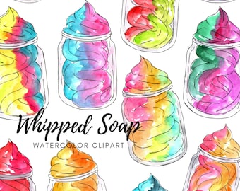 Watercolor spa clipart, whipped soap, self care, handmade business, beauty graphics commercial use
