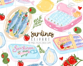 Sardines Clipart, Canned Fish, Fisherman PNG Clipart Bundle (Digital Download)