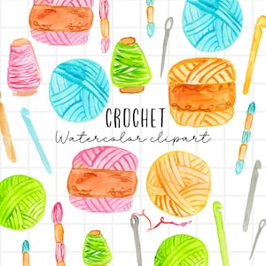 Clipart au crochet - clipart tricot - clipart aquarelle - clipart artisanat - graphiques au crochet - usage Commercial