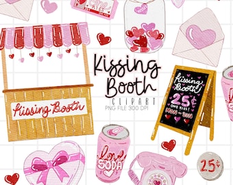 Kissing Booth Clipart, Valentines Day Clipart, Valentines Booth, Kisses PNG, Valentines day event graphics, Valentines stand clipart
