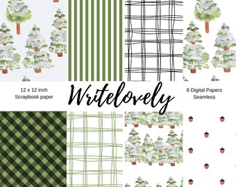 Seamless holiday pine tree Christmas  scrapbook paper - holiday digital paper - commercial use