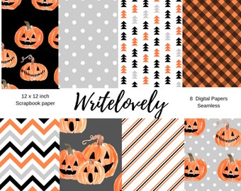 Seamless pumpkin halloween digital paper - fall autumn digital scrapbook paper - commercial use - digital download.
