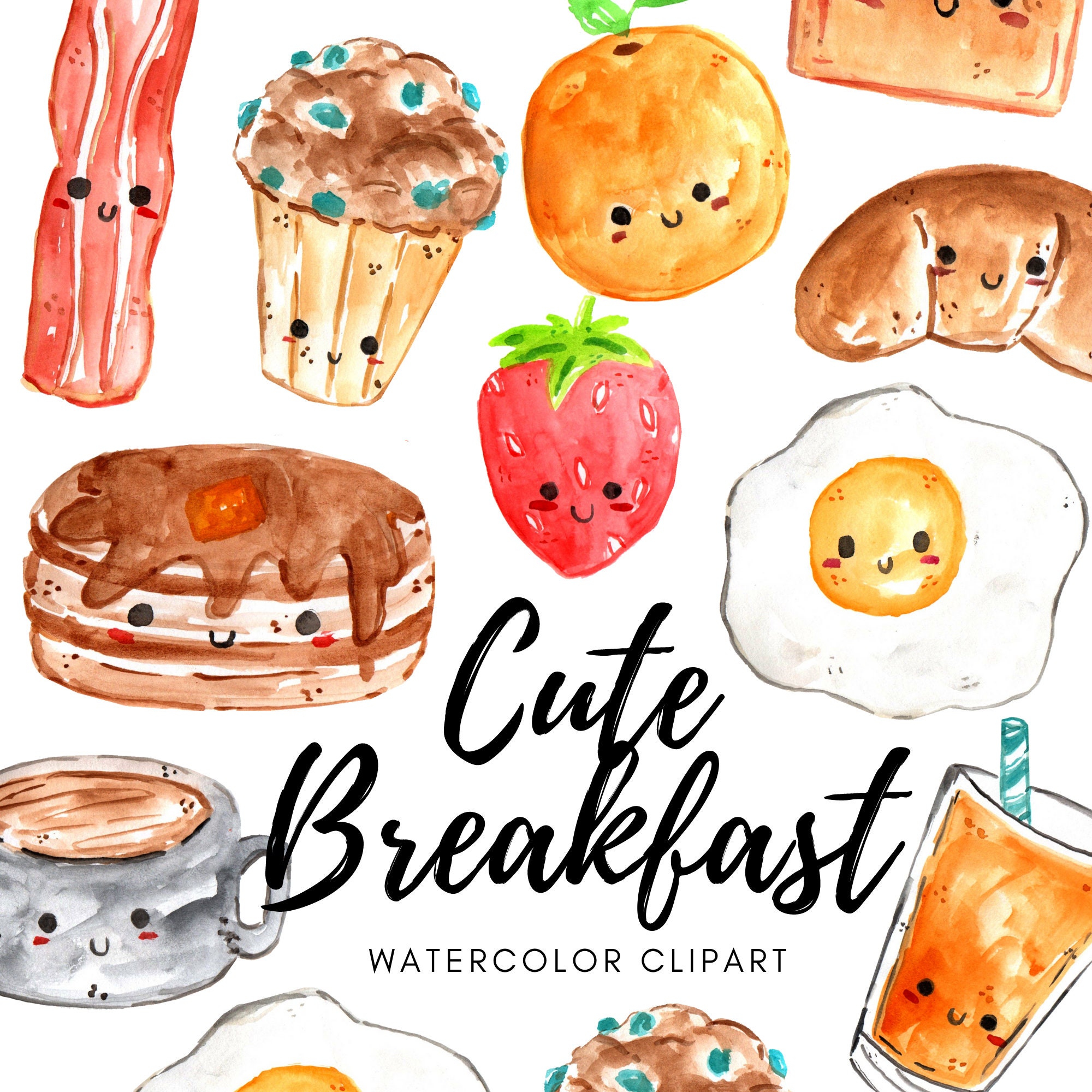 breakfast Watercolor clipart commercial use food valentines day breakfast