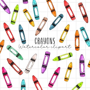 Watercolor Crayon clipart,drawing art supplies illustrations in png format, kid back to school graphics commercial use