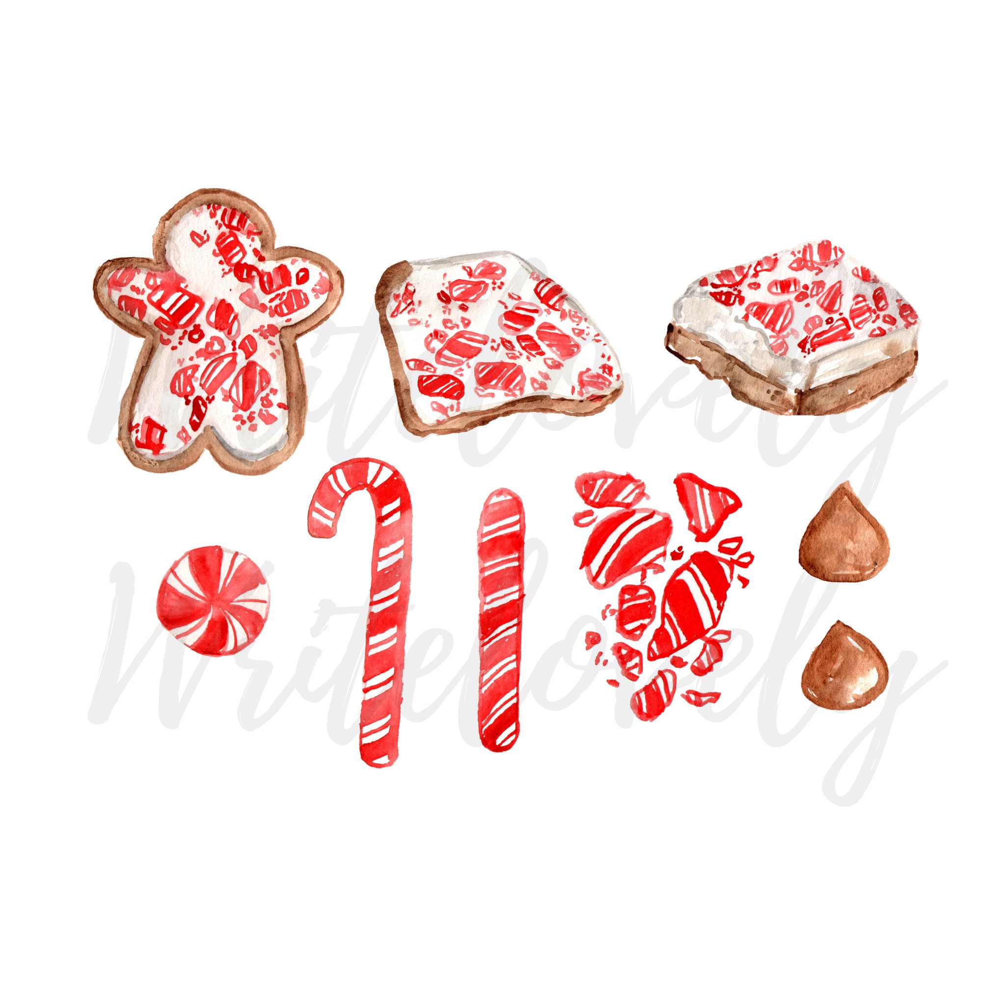 Christmas Peppermint Bark Clipart Watercolor Graphics Etsy