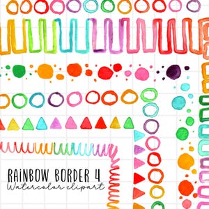 Aquarell Clipart - Regenbogen Rahmen, Bulletjournal Rahmen, Doodle Rahmen, Klassenzimmer Rahmen, Bullet Journal Rahmen, Doodle Rahmen