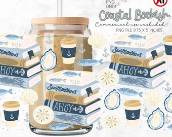 Summer Coastal Cup Wrap PNG Summer Reads Bookish Iced Coffee Wrap (Digital Download)