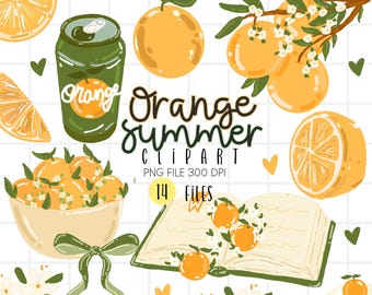 Orange Summer Clipart, Fruit Citrus PNG Clipart Bundle (Digital Download)