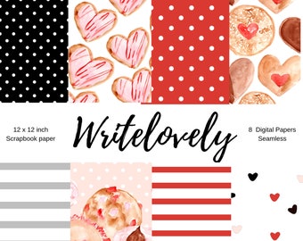 Digital scrapbook paper pack - valentines day seamless decorative paper - commercial use.